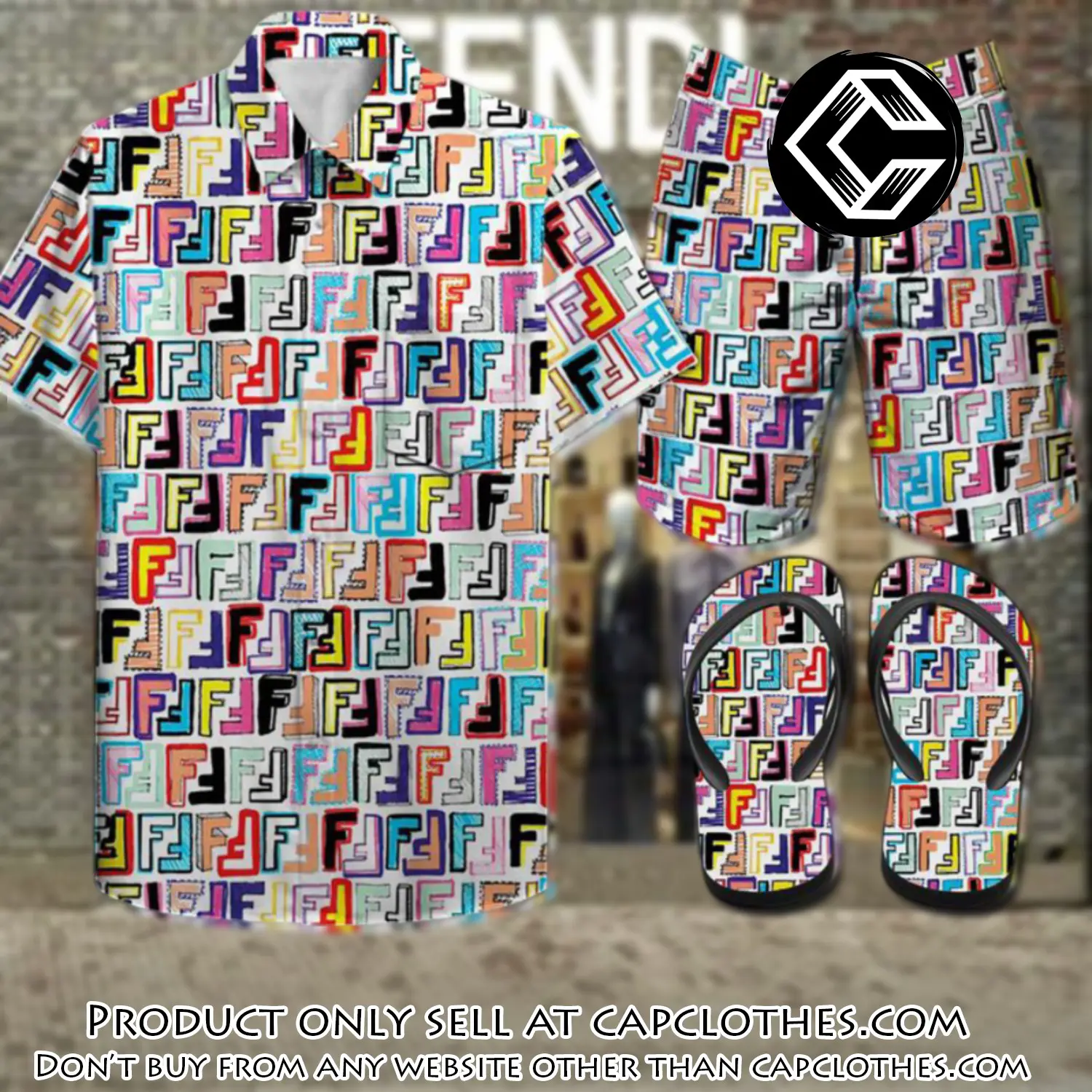 Fendi combo hawaii shirt shorts flip flops luxury brand summer outfit hsf028 cc5807564